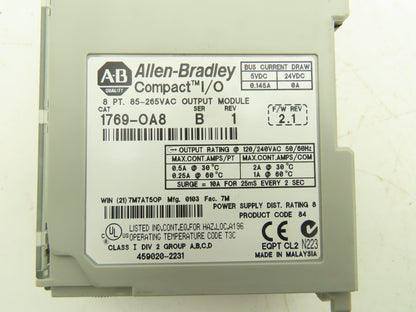 Allen Bradley 1769-OA8 Compact Logix I/O Output Module 8Pt 115/230VAC Ser B