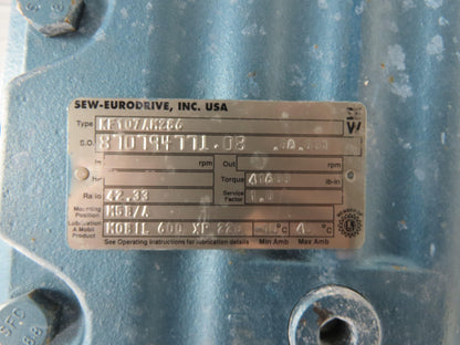 Sew Eurodrive KF107AM286 Helical Reducer 42.3:1 Gearbox 40rpm 284/286T RH