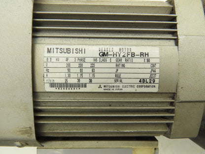 Mitsubishi GM-HY2FB-RH Worm AC Gearmotor Brake 60:1 0.2kW 30rpm Dual 25mm Shaft