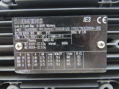 Siemens 1AV3090C Metric AC Motor .75kw 1155rpm 230/460V 3PH IEC 90 Frame