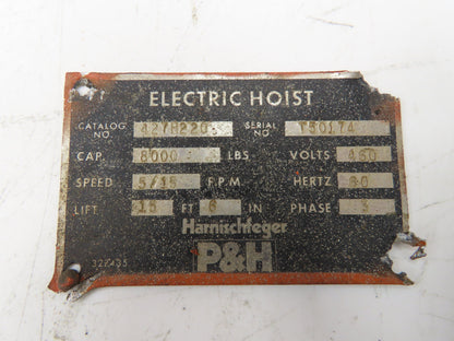 P&H Cleveland Tramrail 4 Ton Bridge Crane Hoist Cable Drum Gearbox Drive