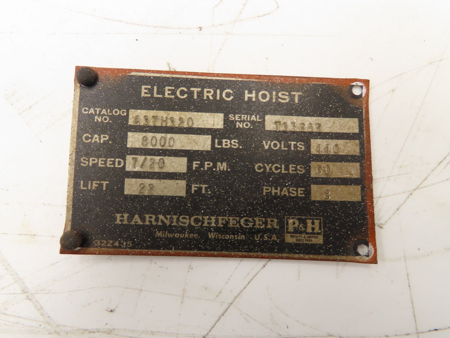 P&H Cleveland Tramrail 4 Ton Bridge Crane Hoist Wire Rope Cable Drum 22' Lift