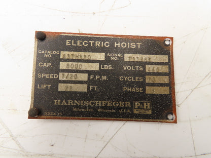 P&H Cleveland Tramrail 4 Ton Bridge Crane Hoist Wire Rope Cable Drum 22' Lift