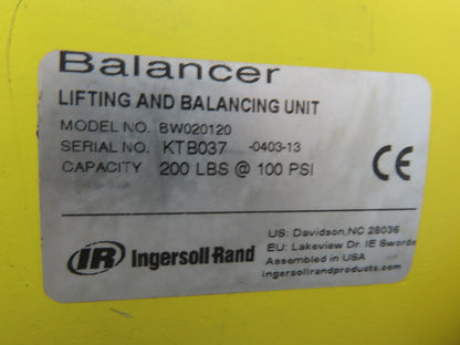 Ingersoll Zimmerman BW020120 Pneumatic Air Balancer 6' Travel 400Lb Swivel Mount