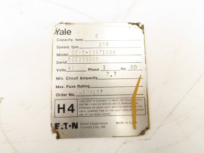 Yale 5 Ton Bridge Crane Hoist Cable Drum Gearbox Drive