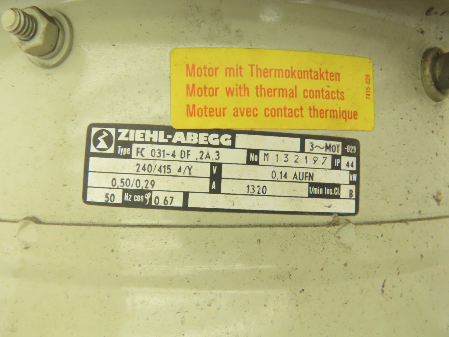 Ziehl-Abegg FC 031-4 DF.2A.3 Exhaust Fan 12" 230/460V 3PH 15" Round Flange