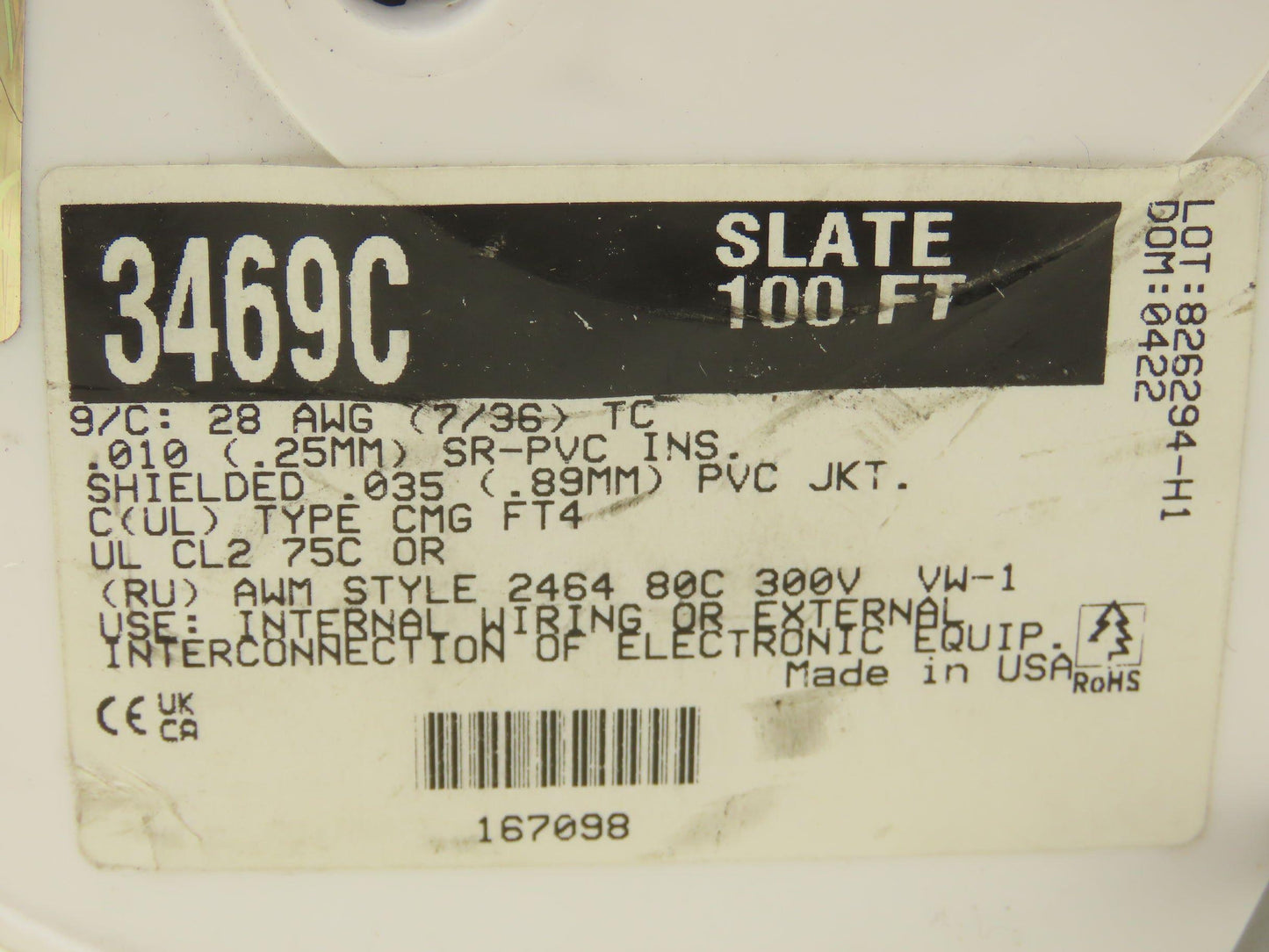 Alpha Wire 3469C Wire Spool 28AWG 9 Conductor 50' Communication & Control Cable