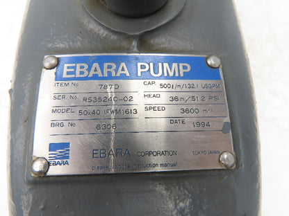 Ebara IFWM1613 Centrifugal Pump 50x40mm Flanged 132gpm *Broken Case Mount*