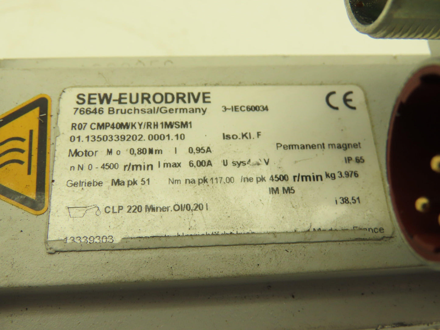 Sew Eurodrive R07 CMP40M/KY/RH1M/SM1 Gearmotor 38.51:1 Reducer 117rpm 51Nm 400v