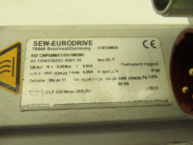 Sew Eurodrive R07 CMP40M/KY/RH1M/SM1 Gearmotor 38.51:1 Reducer 117rpm 51Nm 400v