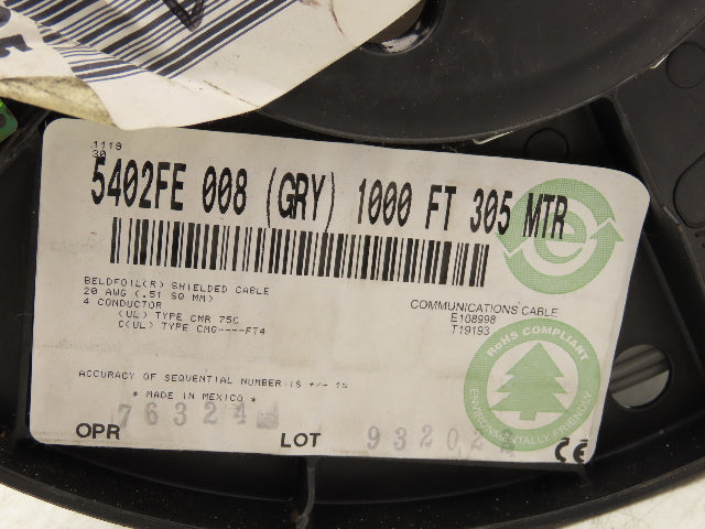 Belden 5402FE Wire Spool 20AWG 4 Conductor 1000' Gray Foil Braid Shielded