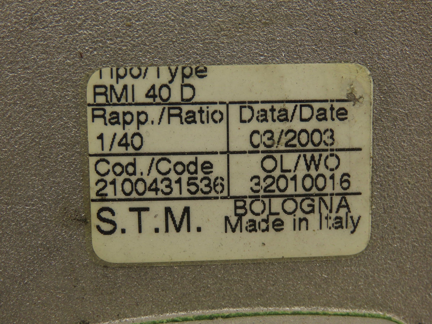 STM RMI 40 D Worm Gearbox 40:1 Reducer 0.29Hp 412rpm IEC 63