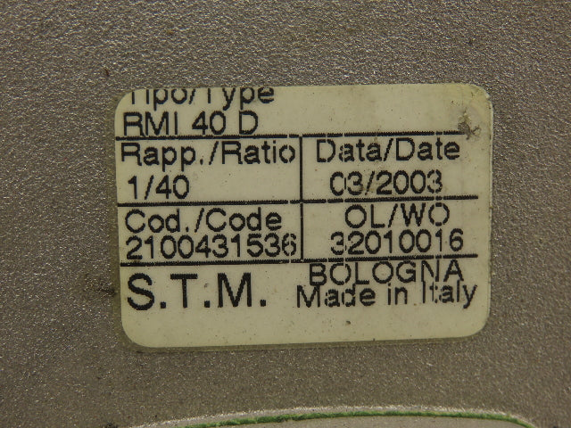 STM RMI 40 D Worm Gearbox 40:1 Reducer 0.29Hp 412rpm IEC 63