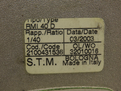 STM RMI 40 D Worm Gearbox 40:1 Reducer 0.29Hp 412rpm IEC 63