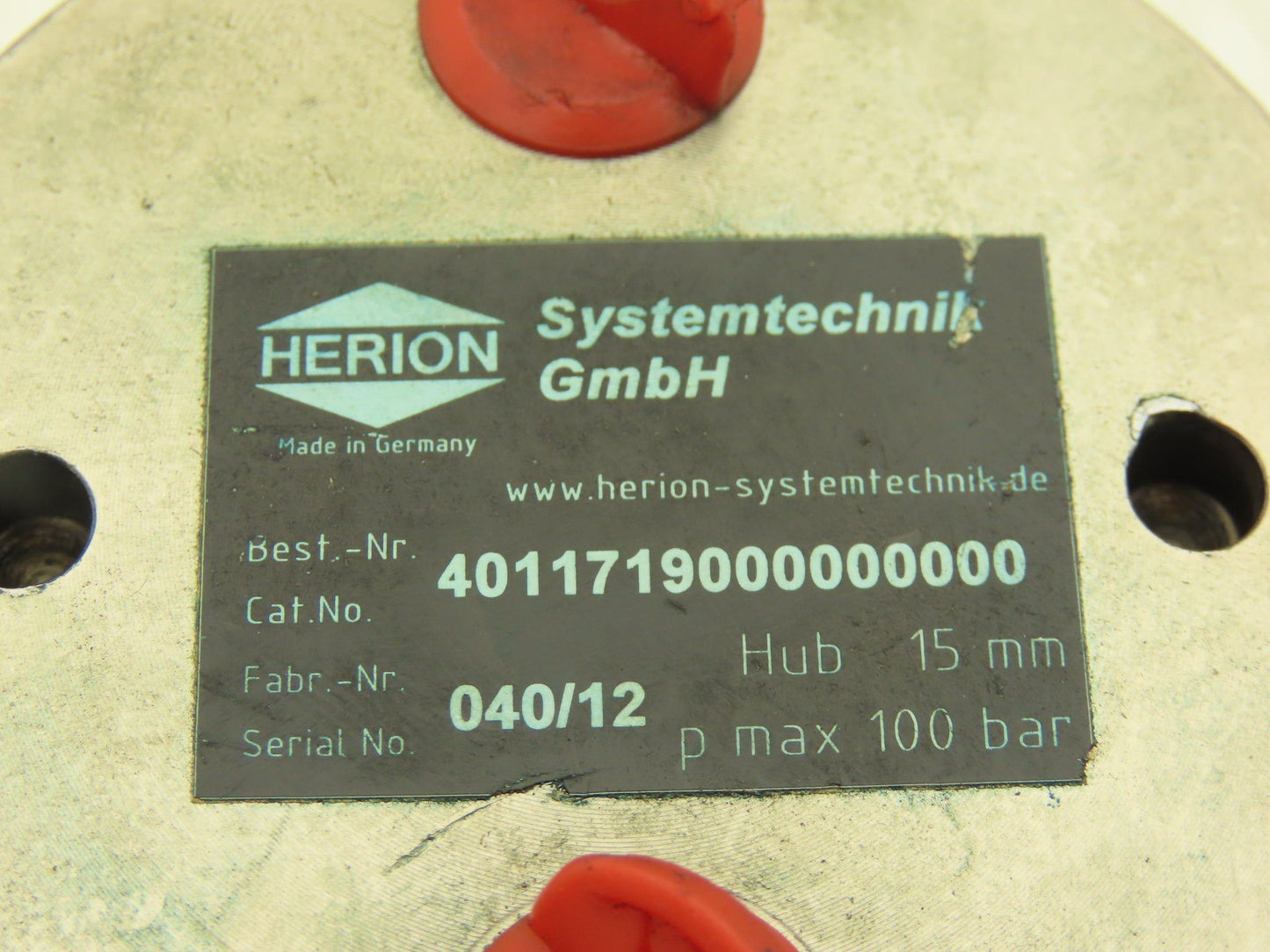 Herion 4011719000000000 Workholding Cylinder 100 Bar 15mm Stroke M75-2.0 Thread