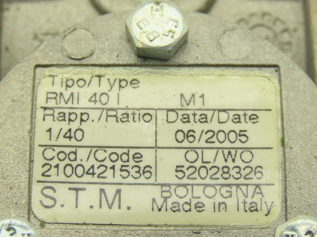STM RMI 40 I Worm Gearbox 40:1 Reducer 0.29Hp 412rpm IEC 63