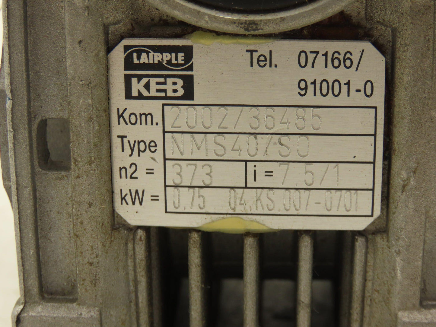 Laipple KEB NMS.40/SO Gearbox 7.5:1 Reducer 1Hp 233rpm 71 Frame Hollow Shaft