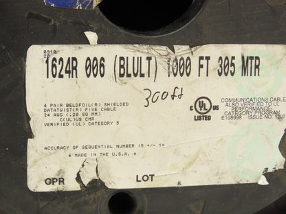 Belden 1624R 006 Wire Spool 24AWG 8 Strand 300' Blue Shielded Cable