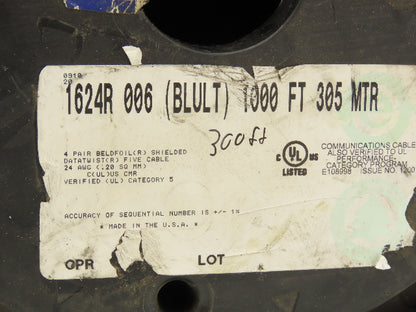 Belden 1624R 006 Wire Spool 24AWG 8 Strand 300' Blue Shielded Cable