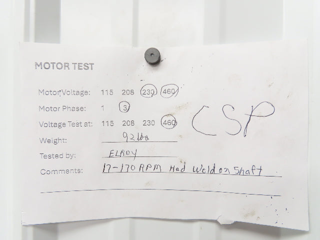 US Motors Varidrive Gearmotor 20:1 Variable Speed 21-208rpm 1/2Hp 230/460V 3PH