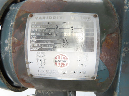 US Motors Varidrive Gearmotor 20:1 Variable Speed 21-208rpm 1/2Hp 230/460V 3PH