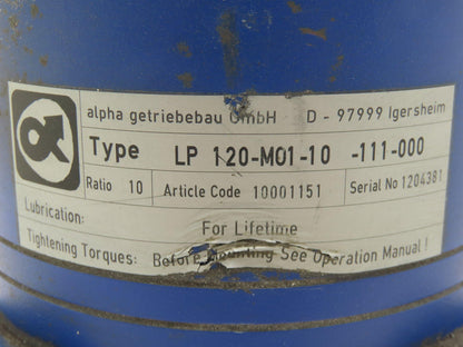 Alpha LP 120-M01-10-111-000 Inline Planetary Servo Gearbox 10:1 Reducer