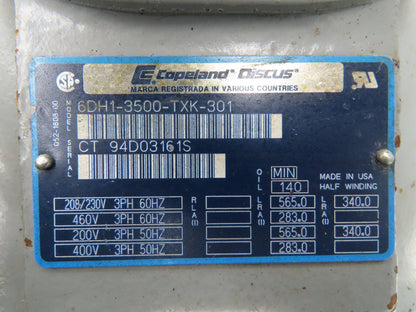 Copeland 6DH1-3500 Semi-Hermetic Discus Compressor 35 Ton 3Ph 208-230/460V