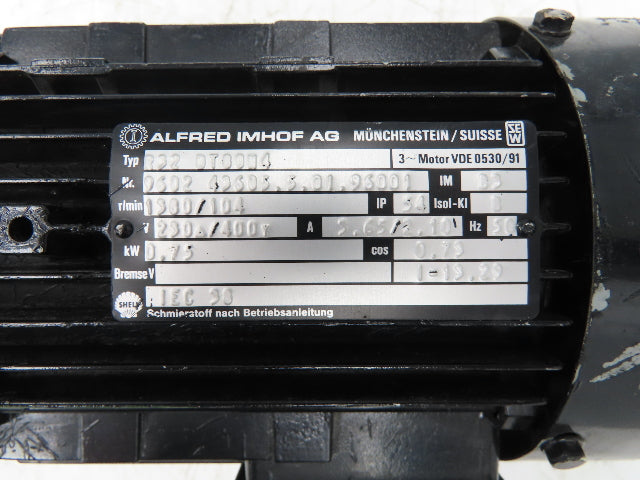Alfred Imhof R32DT80N4 Inline Gearmotor 13.29 Reducer 104rpm .75kw 230/400V 3PH