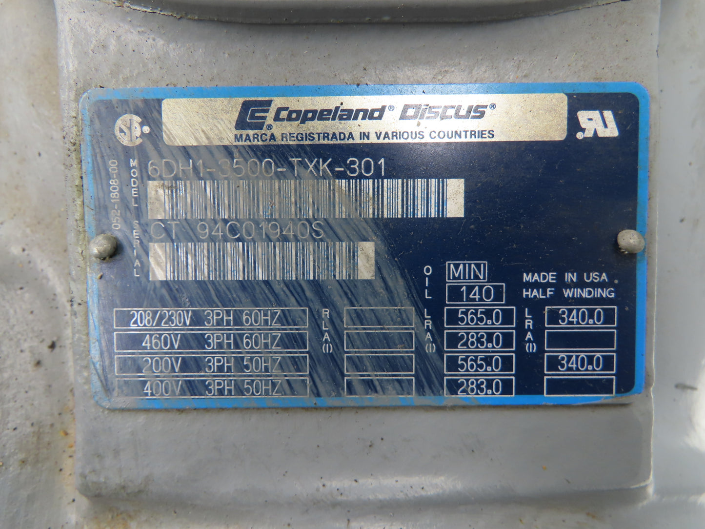 Copeland 6DH1-3500 Semi-Hermetic Discus Compressor 35 Ton 3Ph 208-230/460V READ