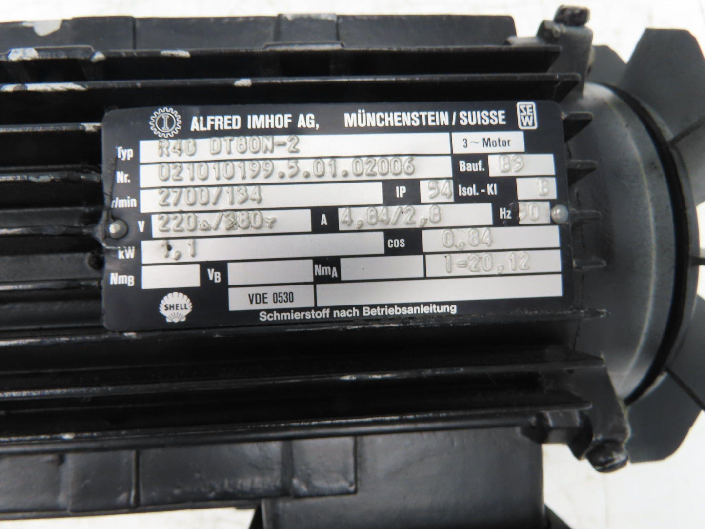 Alfred Imhof R40DT80N2 Inline Gearmotor 20.12 Reducer 134rpm 1.1kw 220/380V 3PH