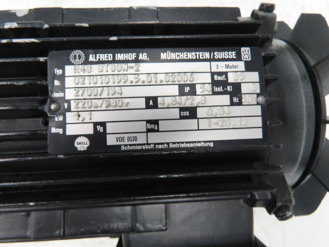 Alfred Imhof R40DT80N2 Inline Gearmotor 20.12 Reducer 134rpm 1.1kw 220/380V 3PH