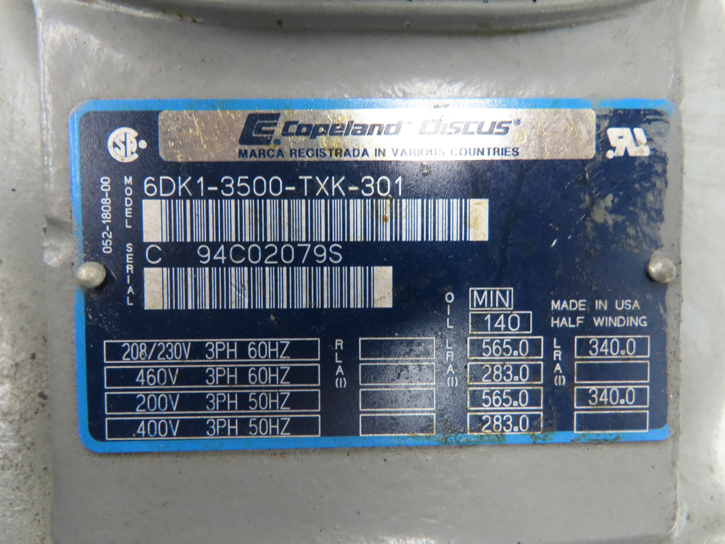 Copeland 6DK1-3500 Semi-Hermetic Discus Compressor 35 Ton 3Ph 208-230/460V