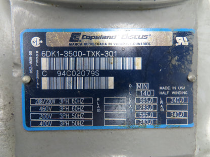 Copeland 6DK1-3500 Semi-Hermetic Discus Compressor 35 Ton 3Ph 208-230/460V