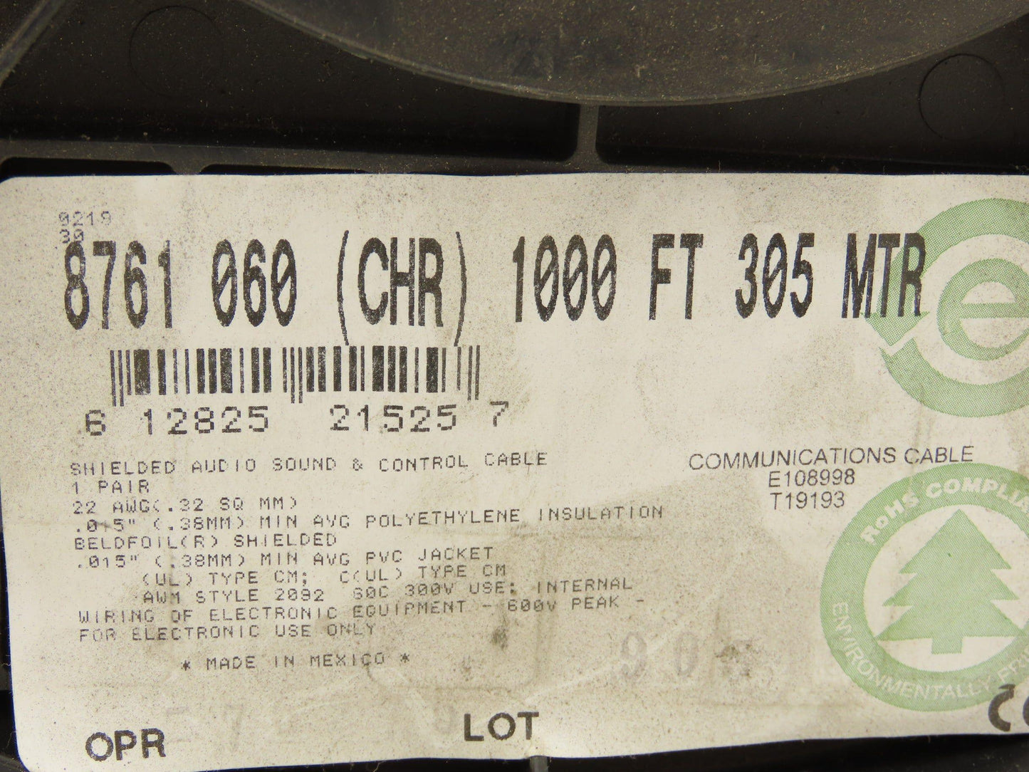 Belden 8761 060 Wire Spool 22AWG 225' 1 Pair Twisted Gray Cable 300V
