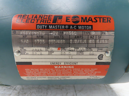Reliance Duty Master Gearmotor 5:1 Morse Reducer 345rpm 3/4Hp 230/460V 56C RH