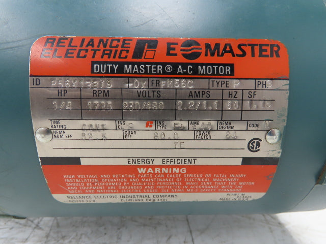 Reliance Duty Master Gearmotor 5:1 Morse Reducer 345rpm 3/4Hp 230/460V 56C RH