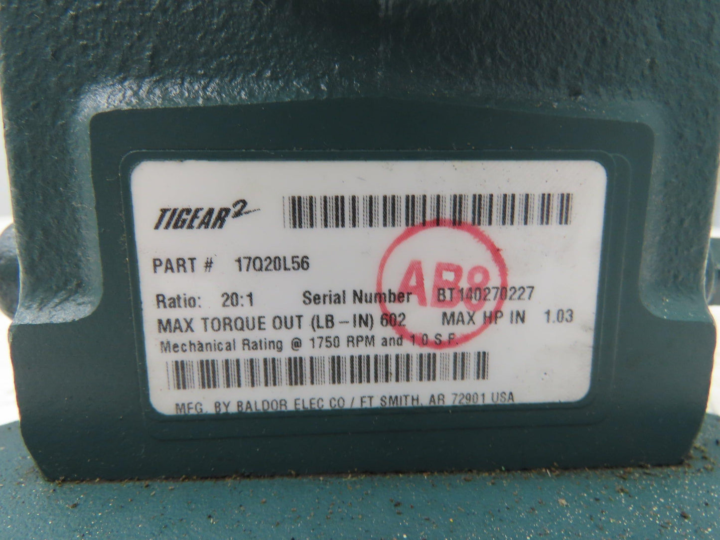 Reliance IDNM3542 Gear Motor 20:1 Tigear Reducer 88rpm 3/4Hp 230/460V 56C LH