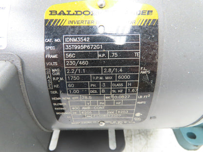 Reliance IDNM3542 Gear Motor 20:1 Tigear Reducer 88rpm 3/4Hp 230/460V 56C LH