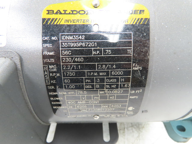 Reliance IDNM3542 Gear Motor 20:1 Tigear Reducer 88rpm 3/4Hp 230/460V 56C LH