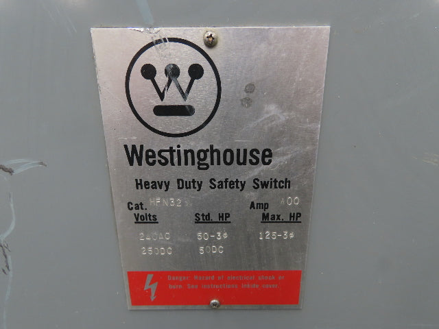 Westinghouse HFN325 Heavy Duty Safety Disconnect Switch 400A 240V Fused 125HP