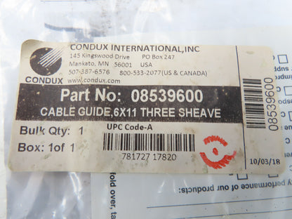 Condux 08539600 Cable Guide 6X11 Three Sheave Wire Pulley 10000lbs