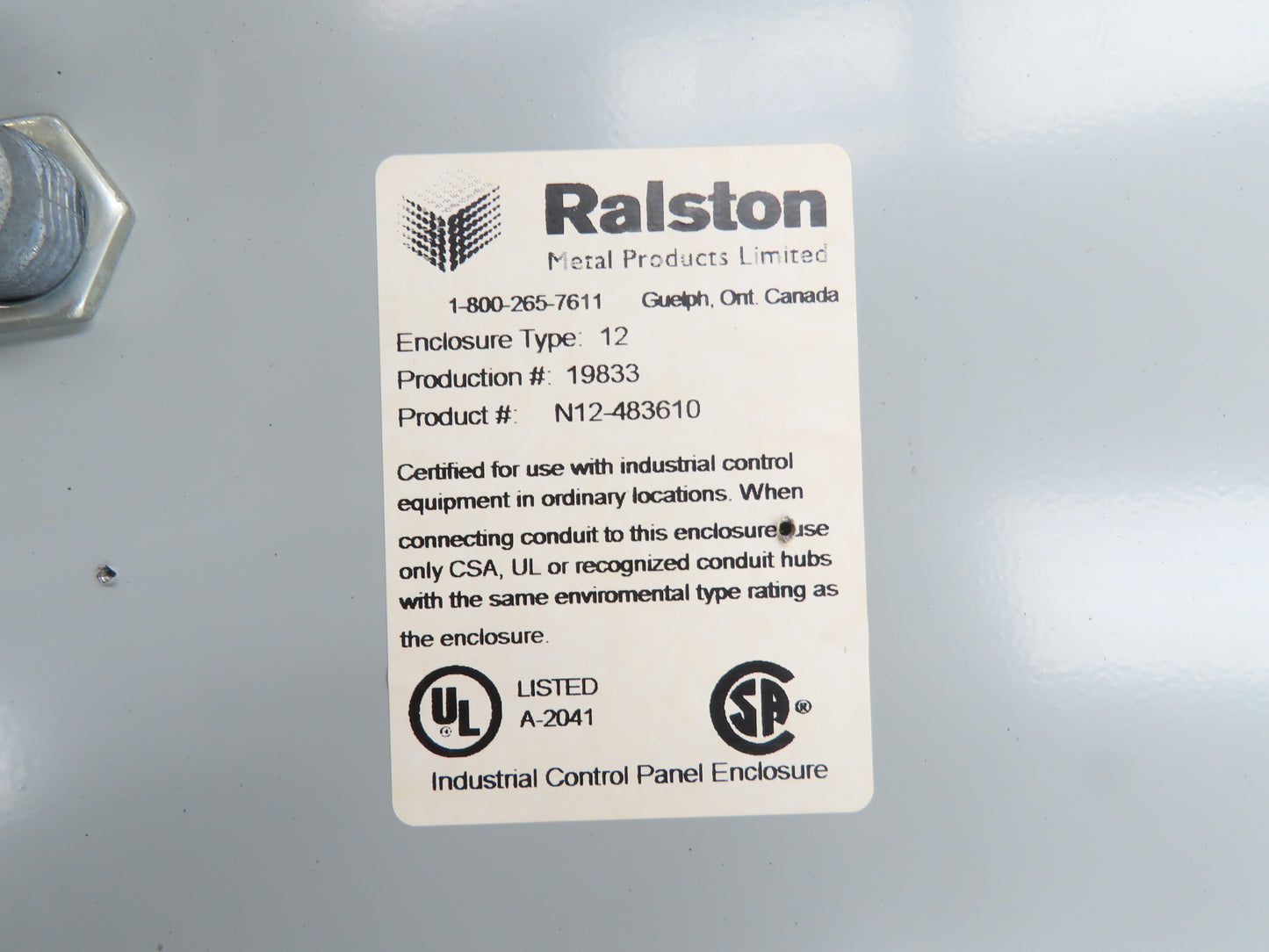 Ralston N12-483610 Electrical Enclosure 48x36x10" Control Panel Wall Mount