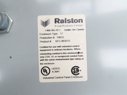 Ralston N12-483610 Electrical Enclosure 48x36x10" Control Panel Wall Mount