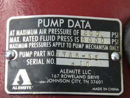 Alemite 7785-B5 Pneumatic Grease Pump 16gal Drum 40:1 Ratio