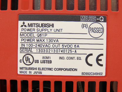 Mitsubishi Q61P Melsec-Q Power Supply 130VA 5VDC 6A Out 120/240VAC Out Lot of 4