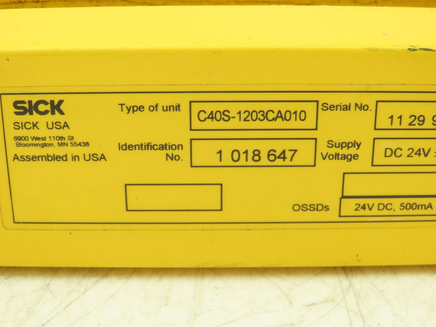 Sick C40S-1203CA010 C4000 Series Safety Light Curtain Sender