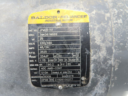 Baldor Reliance JPM2514T Pump Motor 20Hp 3525 RPM 230/460V 3PH 254JP Frame