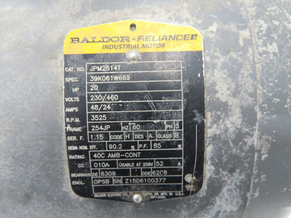 Baldor Reliance JPM2514T Pump Motor 20Hp 3525 RPM 230/460V 3PH 254JP Frame
