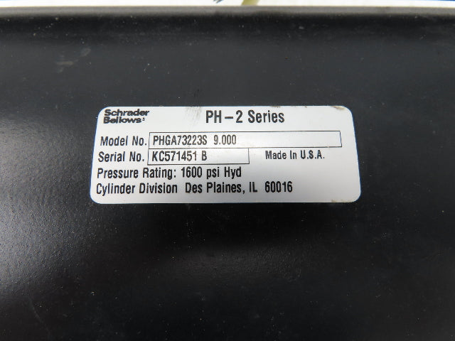 Schrader Bellows PH-2 Hydraulic Cylinder 6" Bore 9" Stroke 1600 PSI PHGA73223S