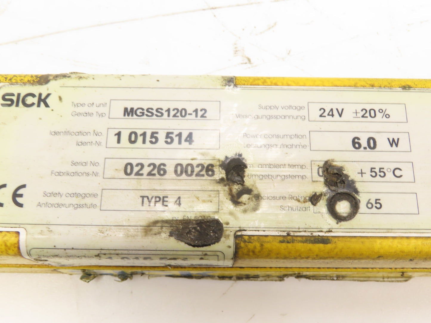 Sick MGSS120-12 Safety Light Curtain Transmitter 1200mm x 18m